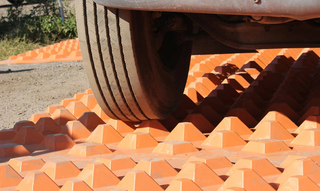 Close-up of DiamondTrack raised diamond profile showing how tire contact helps knock off mud and sediment