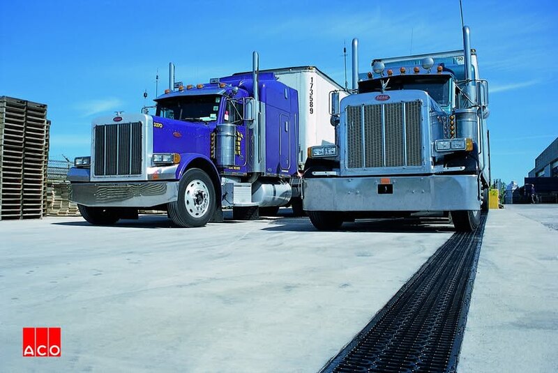 ACO PowerDrain S300K heavy-duty channel drain under semi trucks
