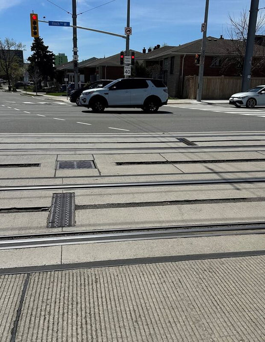ACO PowerDrain S300K trench drain at a light rail crossing
