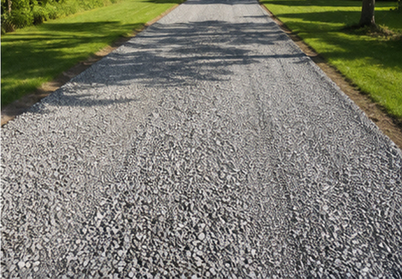 Completed residential gravel driveway stabilized with geotextile fabric
