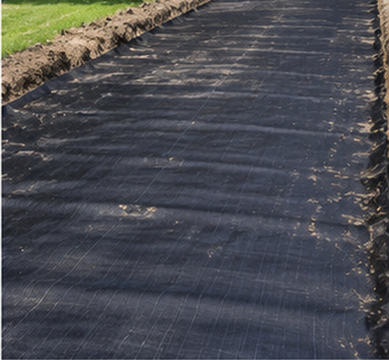 Woven geotextile driveway fabric laid across the full width of a driveway
