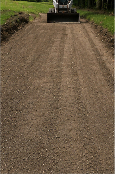 Preparing the subgrade for a gravel driveway before laying woven geotextile fabric
